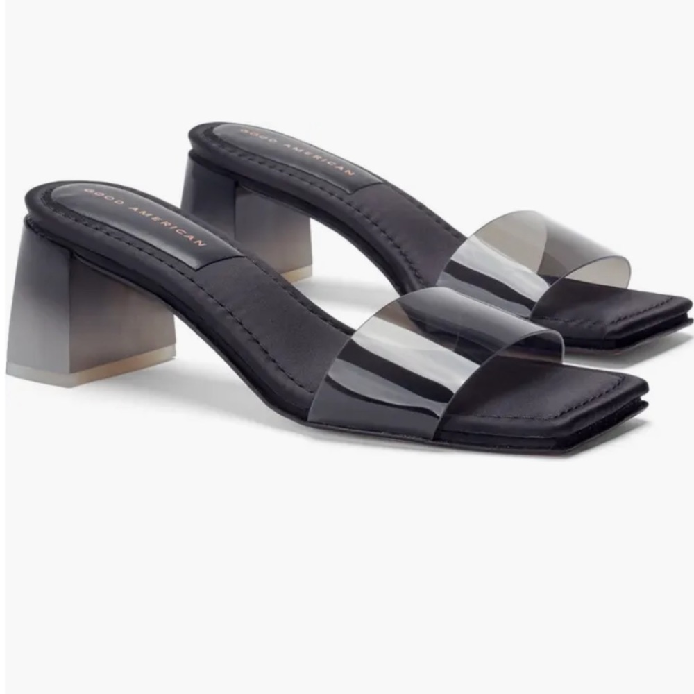 Good American Black Block Heel Slide Sandal Size 5.5